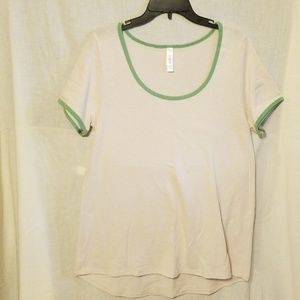 Lularoe Size S Classic Tee Tan with Green Trim